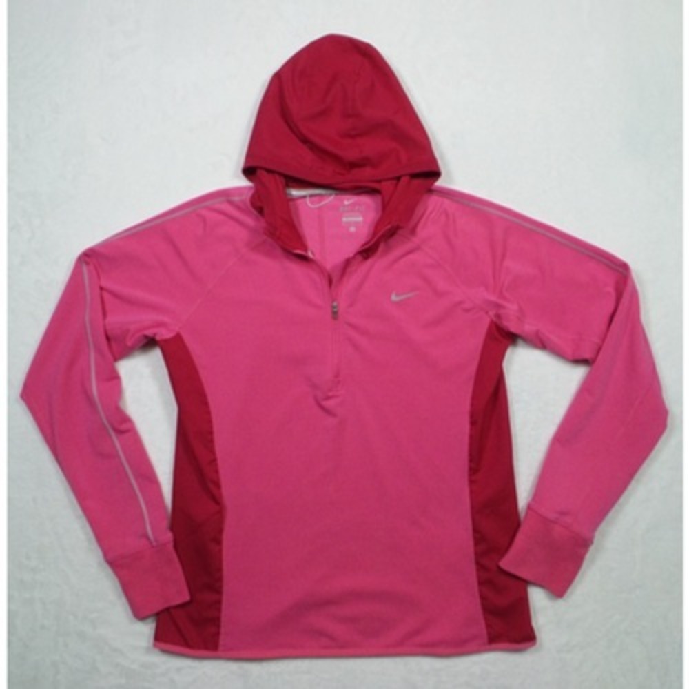 Nike Running Sweatshirt Womens Size Medium Pink Dri-Fit Hooded 1/4 Zip Pullover